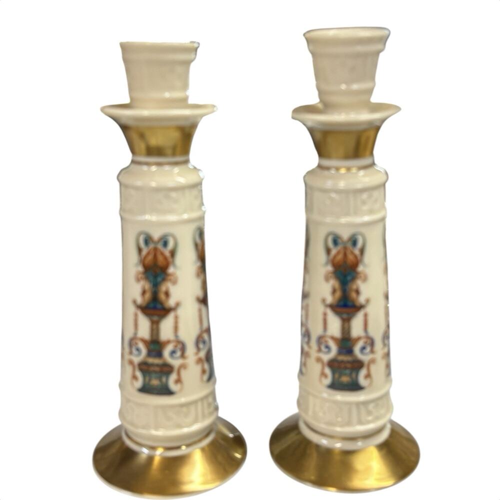 Lenox Lido Candlestick Holder 8" Gold Rim Porcelain USA Retired Vintage 1980s